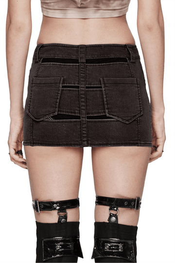 Denim Mini Skirt with Mesh Pockets and Zipper for You